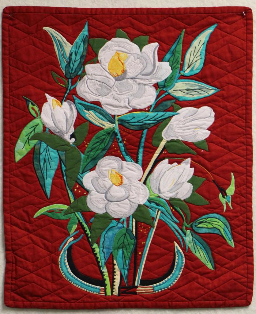 Judge's Choice: Rosie Crockett, Magnolias on Red Background